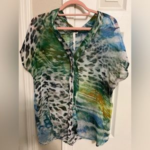 4/$15 Bellatrix Green and animal print sheer Blouse Size Medium
